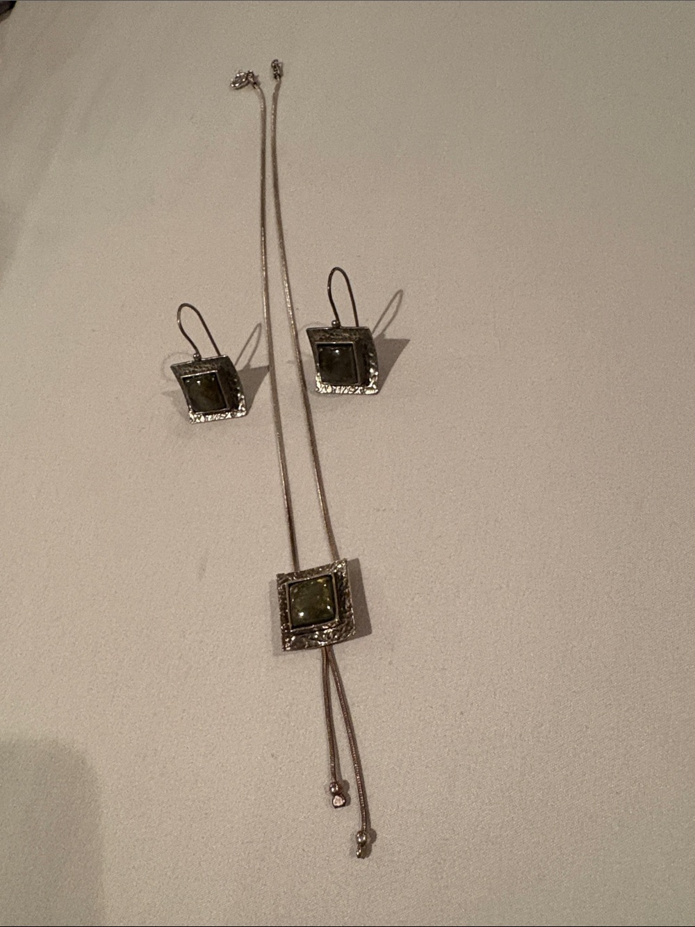 Silpada Silver Labradorite Square Pendant Lariat Necklace & Earrings Set